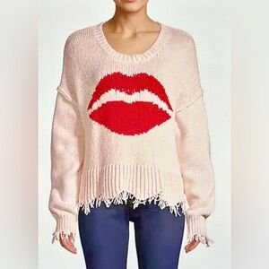 Wildfox soft Pink Sweater with Red Lips Design oversized xs